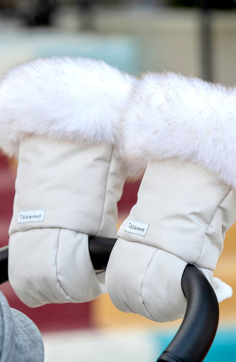 7 A.M. Enfant Warm Muff Tundra Stroller Accessory, Alternate, color, Beige Heather White Fur