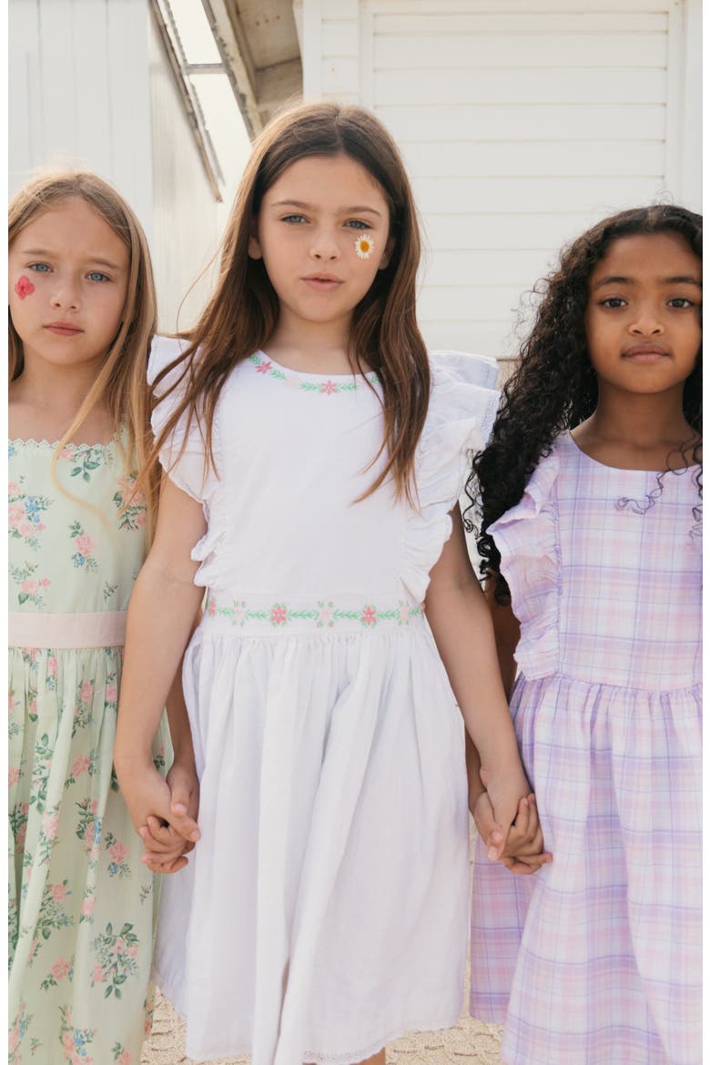 Kids' Linen Ruffle Jumper with Embroidery, Alternate, color, White with Embroidery