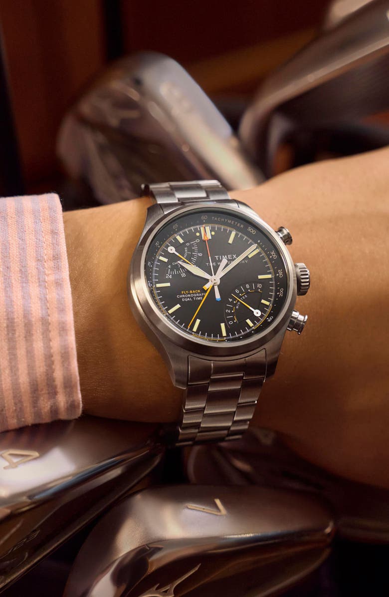 Timex<sup>®</sup> Waterbury Ace Fly-Back Bracelet Watch, Alternate, color, Silver-Tone