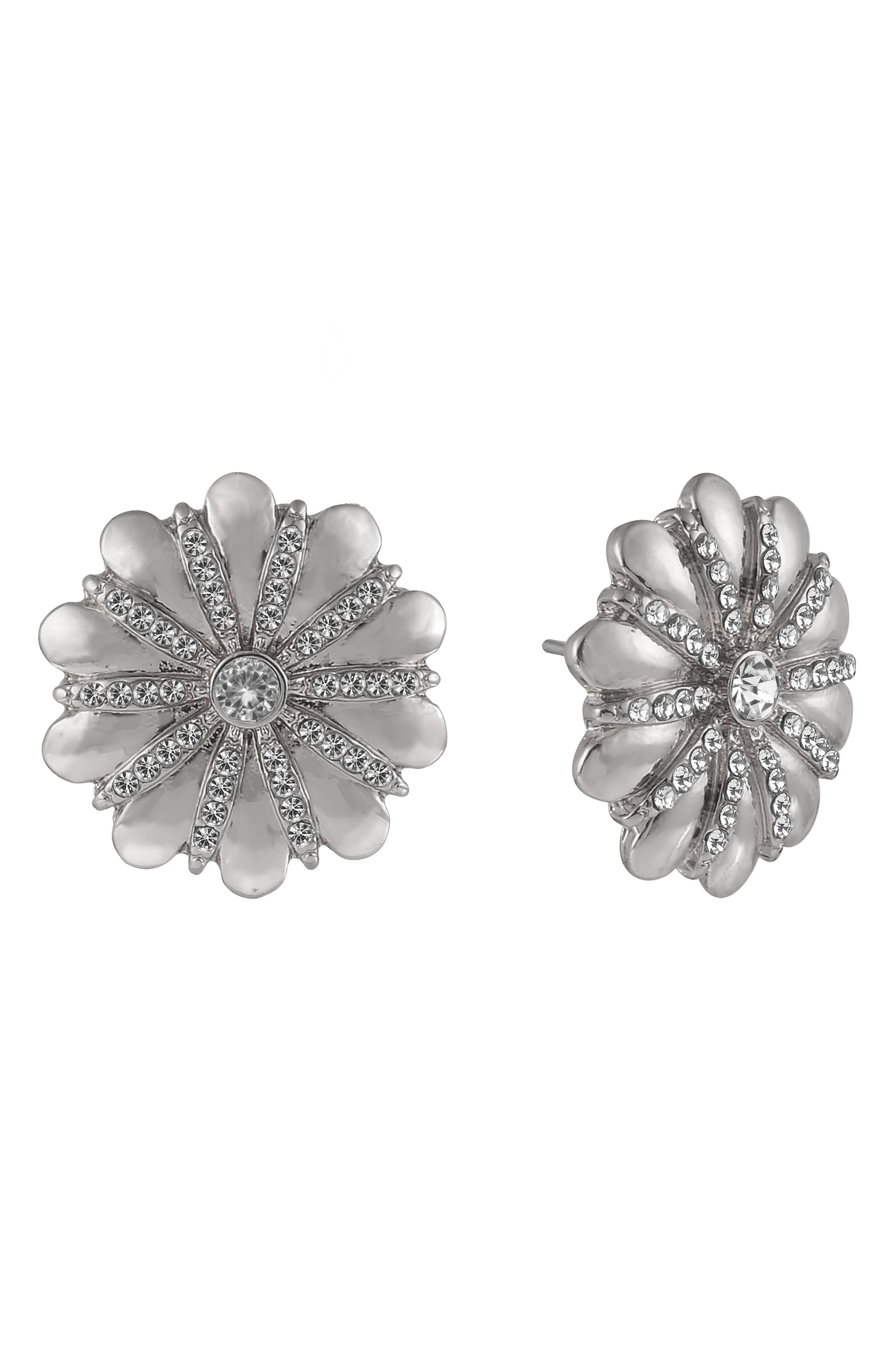 Laundry By Shelli Segal Crystal Flower Stud Earrings In Silver