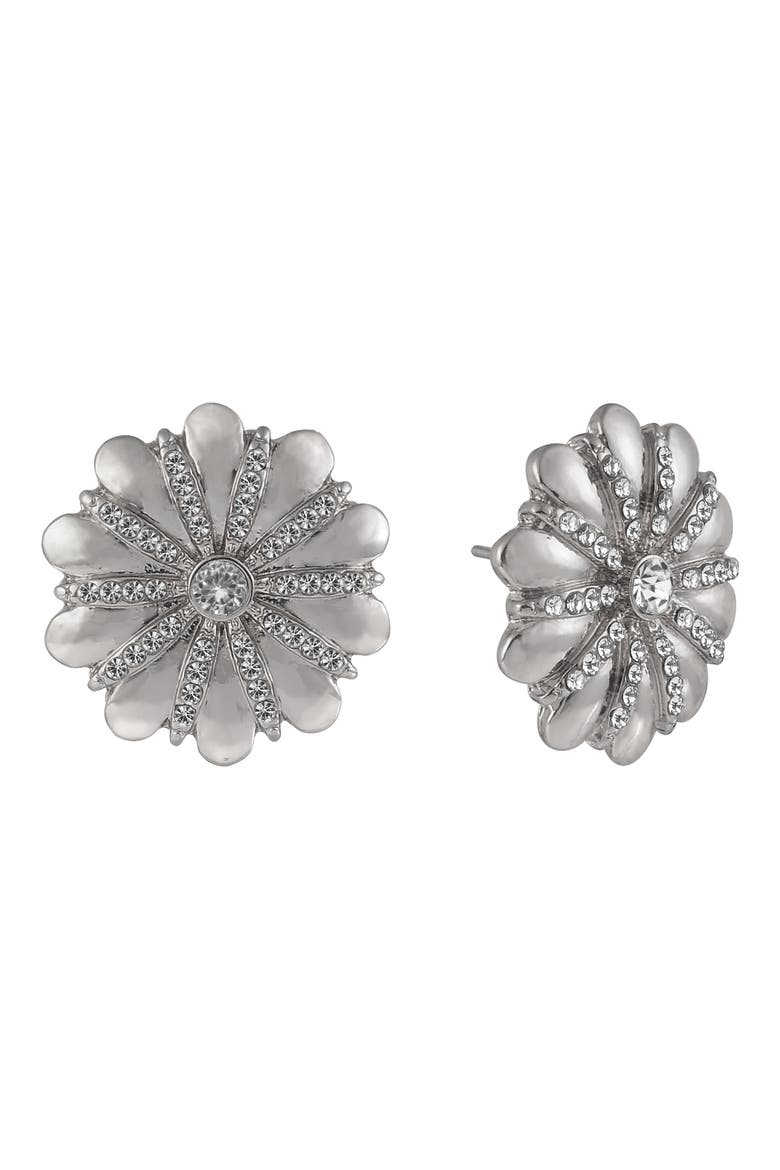 Crystal Flower Stud Earrings, Main, color, SILVER