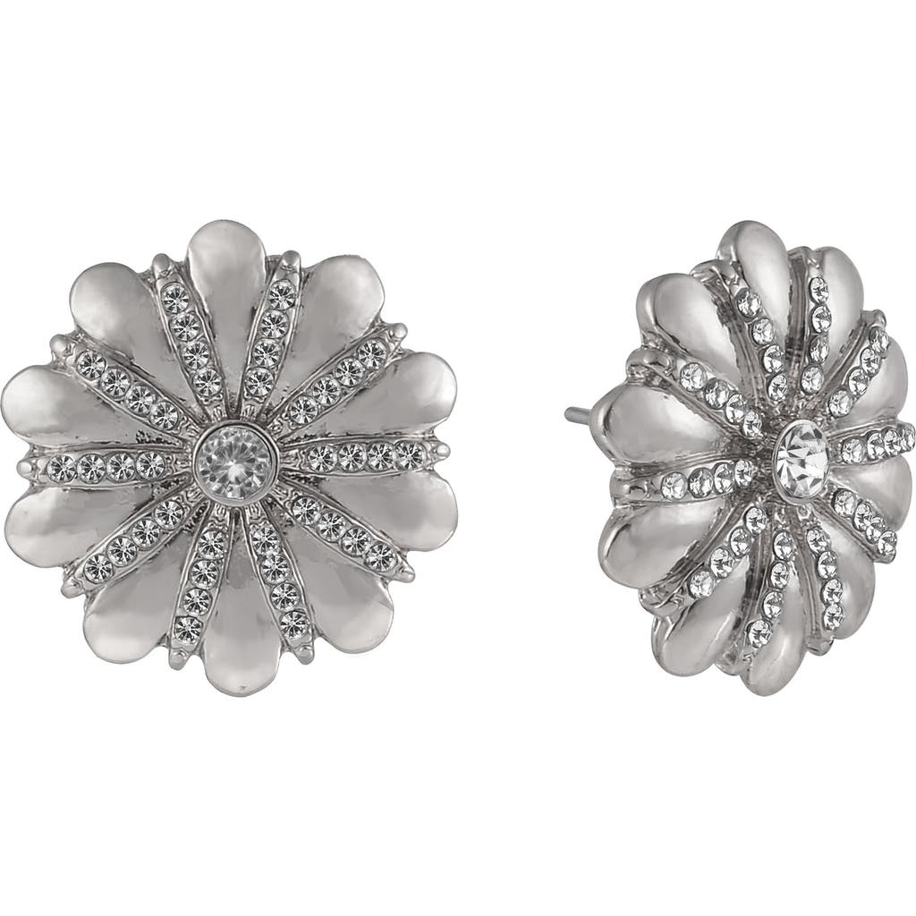 Laundry By Shelli Segal Crystal Flower Stud Earrings In Silver