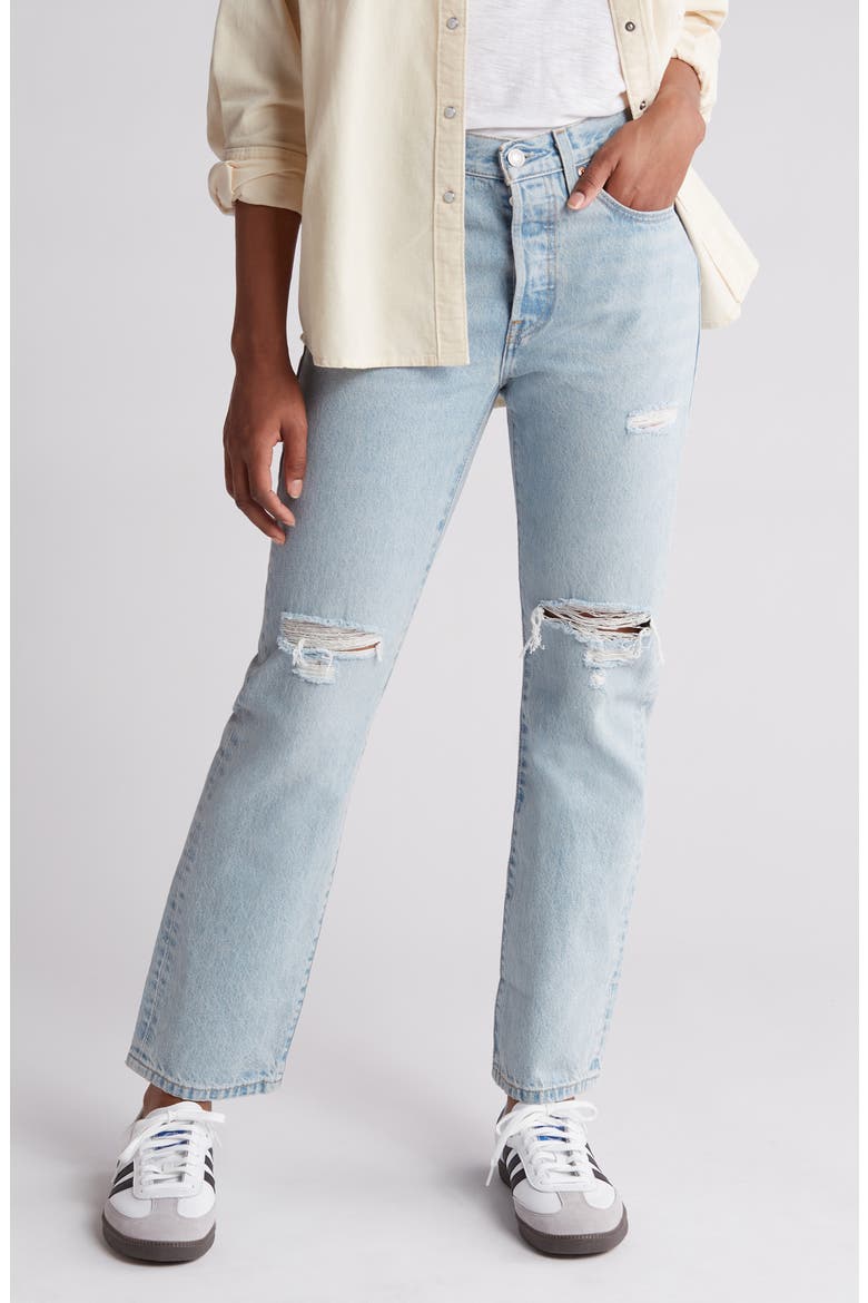 501® Ripped High Waist Straight Leg Jeans, Main, color, BRAGGADOCIOUS