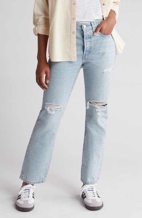501® Ripped High Waist Straight Leg Jeans