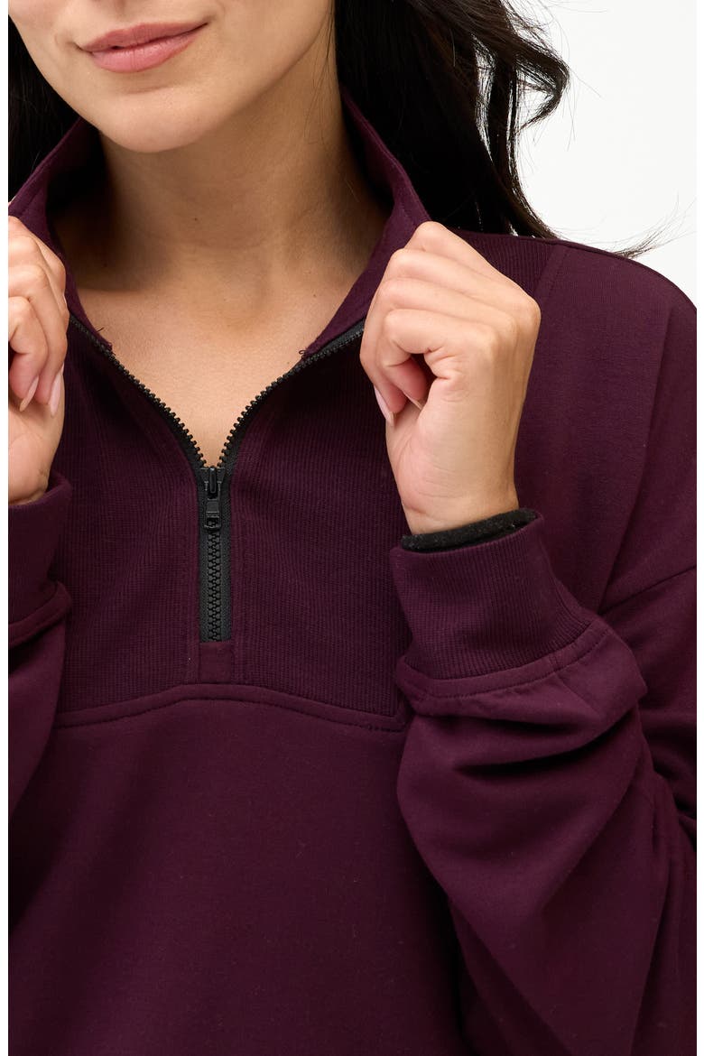 Nyla Fleece Half Zip Pullover, Alternate, color, ULTRA MAROON/ BLACK