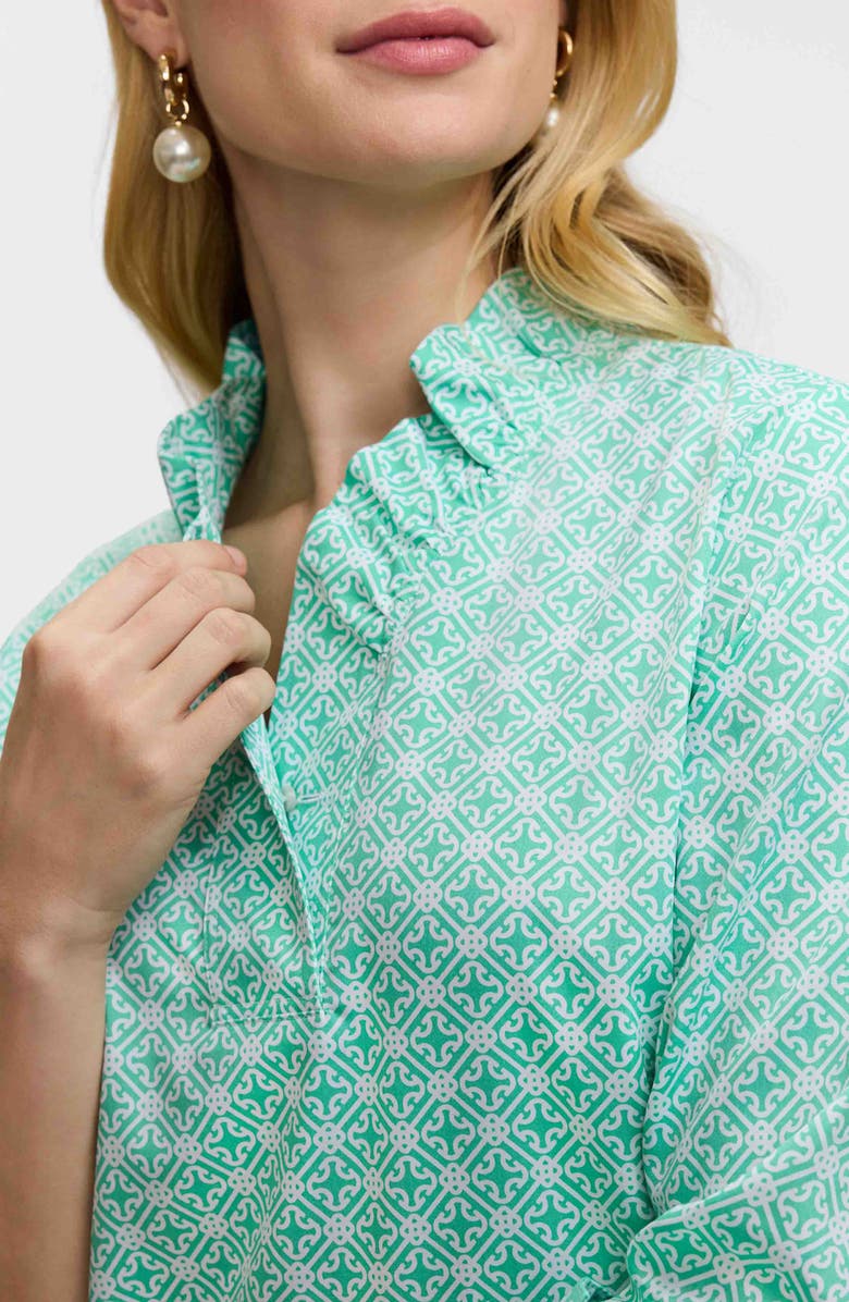 Foxcroft Tammy Geo Lattice Print Ruffle Collar Top, Alternate, color, Green/ White