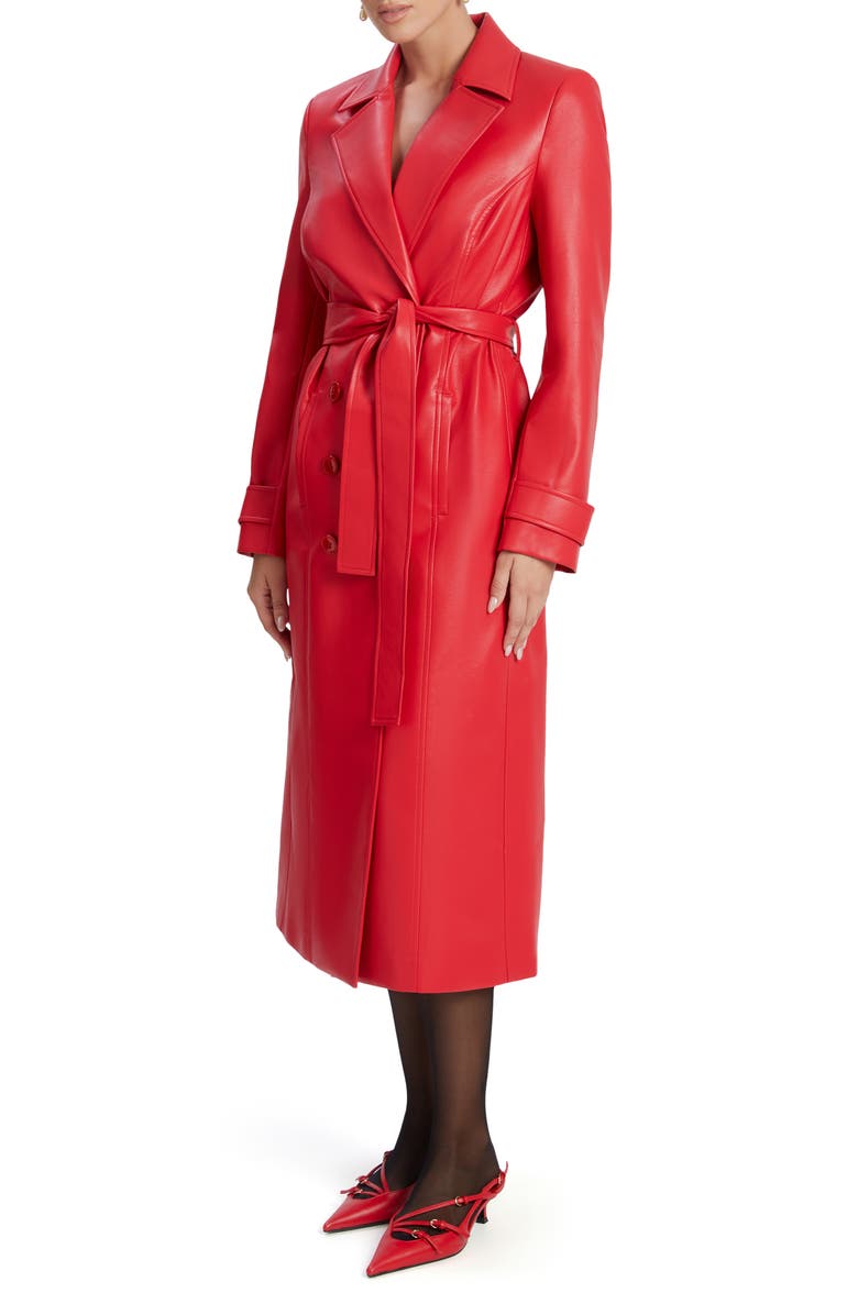 Bardot Faux Leather Trench Coat, Alternate, color, Famous Red