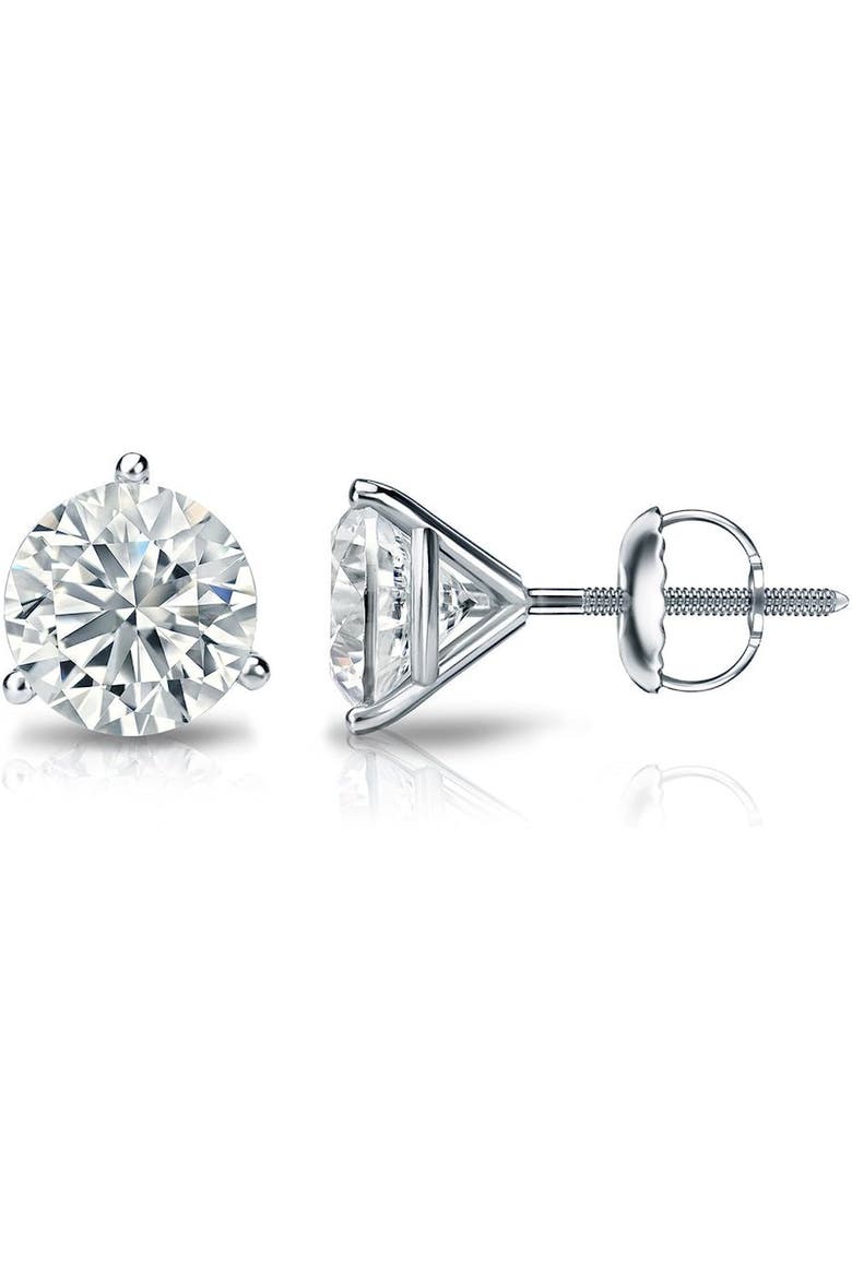 14k White Gold Lab-Grown Round Diamond 3-Prong Screw Back Stud Earrings, Main, color, .75 Carat  White gold