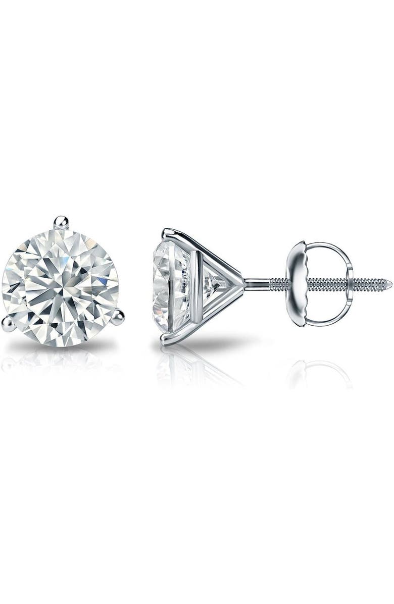 The Diamond Spot 14k White Gold Lab-Grown Round Diamond 3-Prong Screw Back Stud Earrings, Main, color, .50 Carat  White Gold