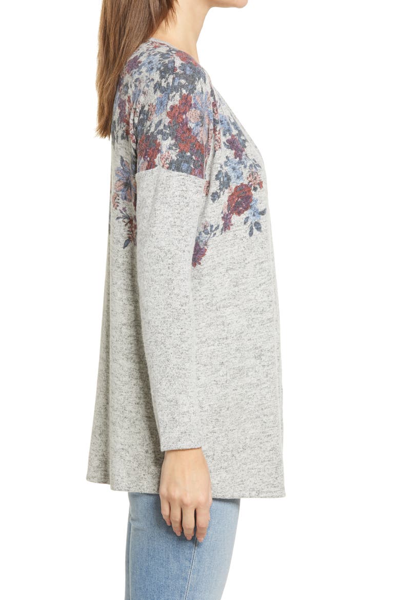 Open Front Cardigan, Alternate, color, GREY FADED FLORAL