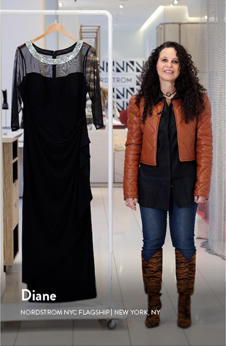 Illusion Sleeve Side Ruched Gown, sales video thumbnail