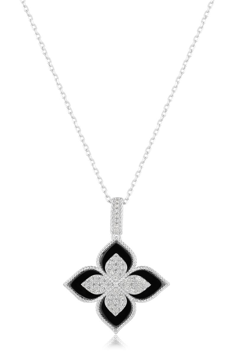 SUZY LEVIAN Pavé Cubic Zirconia & Enamel Flower Pendant Necklace, Main, color, Black
