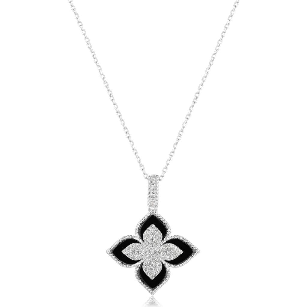 Suzy Levian Pavé Cubic Zirconia & Enamel Flower Pendant Necklace