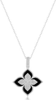 SUZY LEVIAN Pavé Cubic Zirconia & Enamel Flower Pendant Necklace