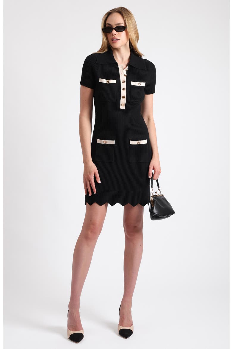 Rib Knit Polo Minidress, Alternate, color, BLACK/ CREAM