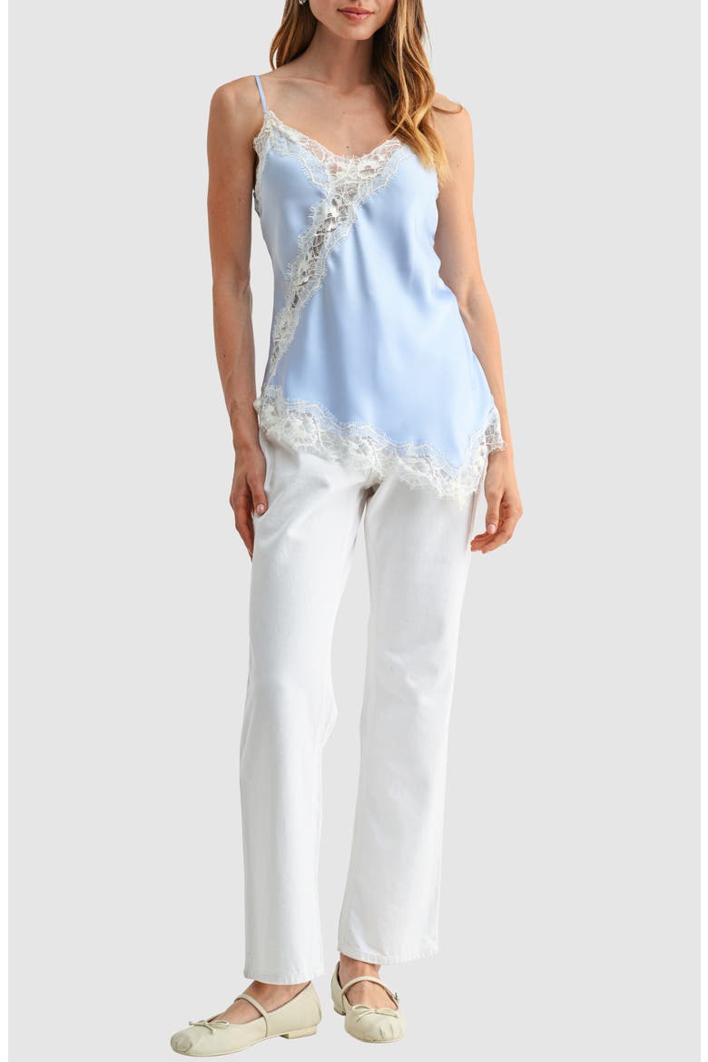 Lace Trim Asymmetrical Camisole, Alternate, color, LIGHT BLUE