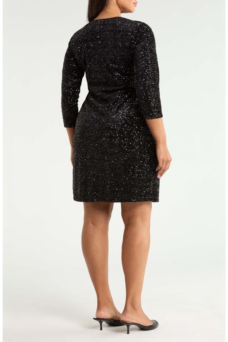 Sequin Faux Wrap Dress, Alternate, color, ANNE BLACK