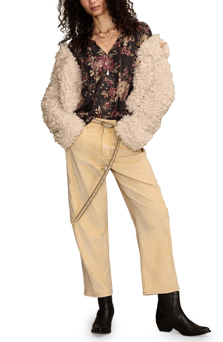 Lucky Brand Floral Print Tie Neck Top, Alternate, color, Black/ Multi