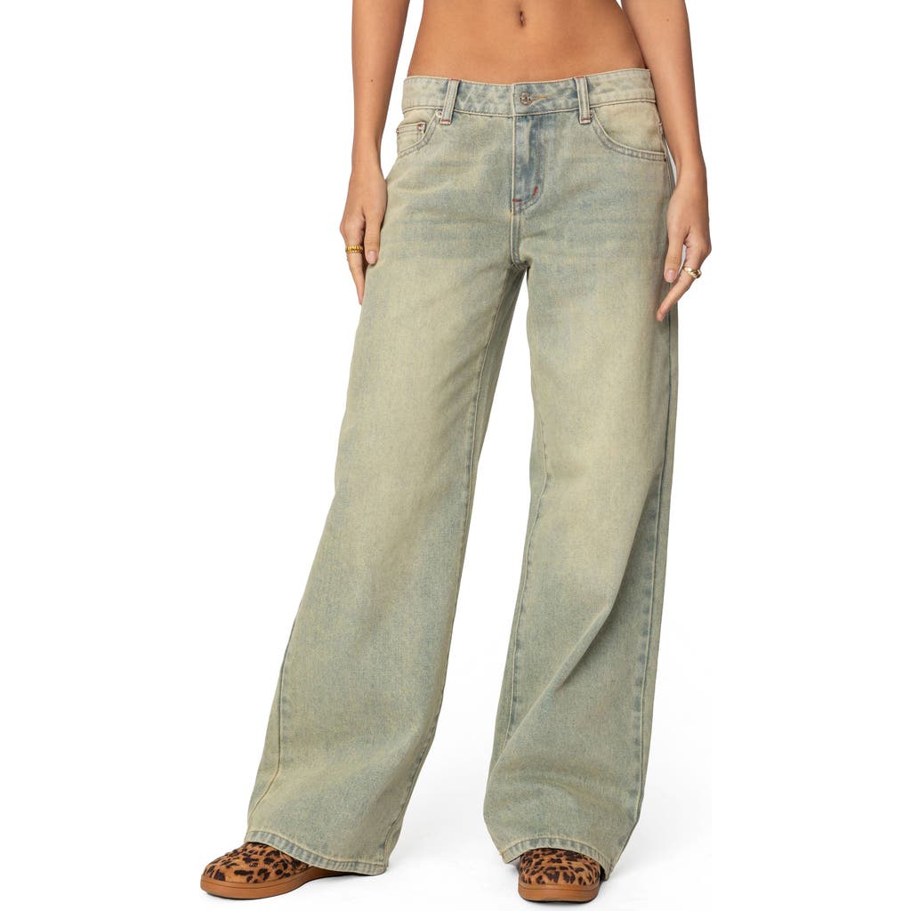 Shop Edikted Ace Low Rise Wide Leg Jeans In Light-blue