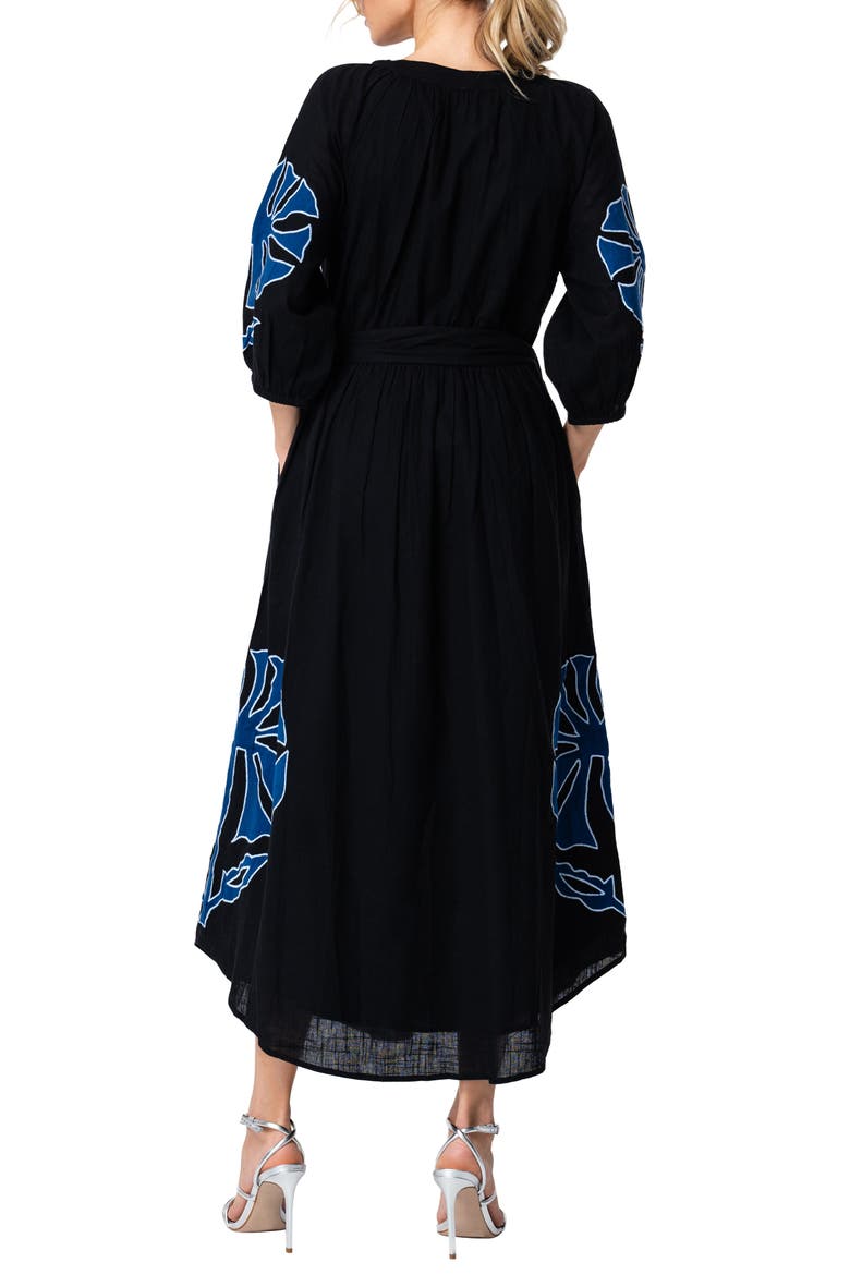 Tiana Embroidered Cotton Midi Dress, Alternate, color, NAVY/ BLACK