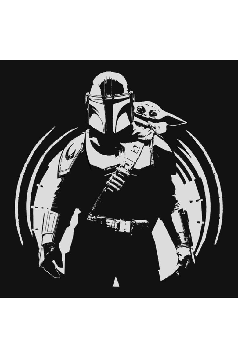 Girls Star Wars The Mandalorian and Grogu Black and White Sketch T Shirt, Alternate, color, Black
