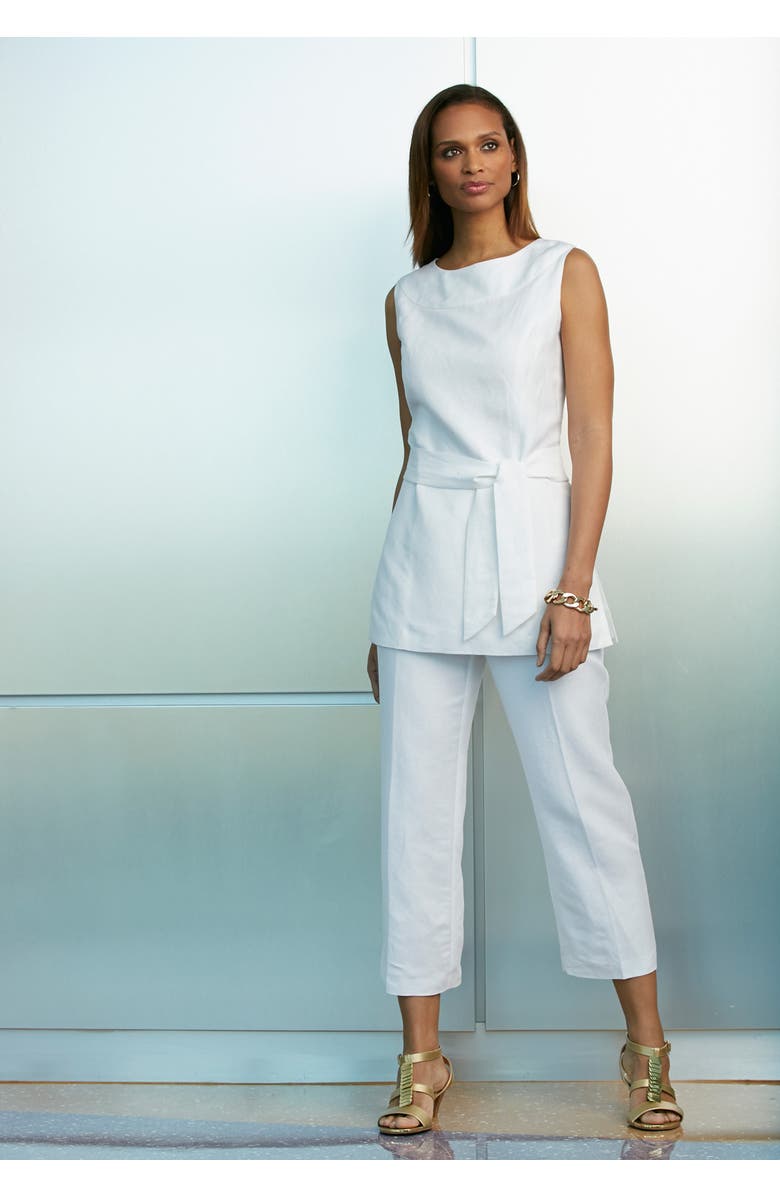 Jessica London 2-Piece Linen Capri Set, Alternate, color, White