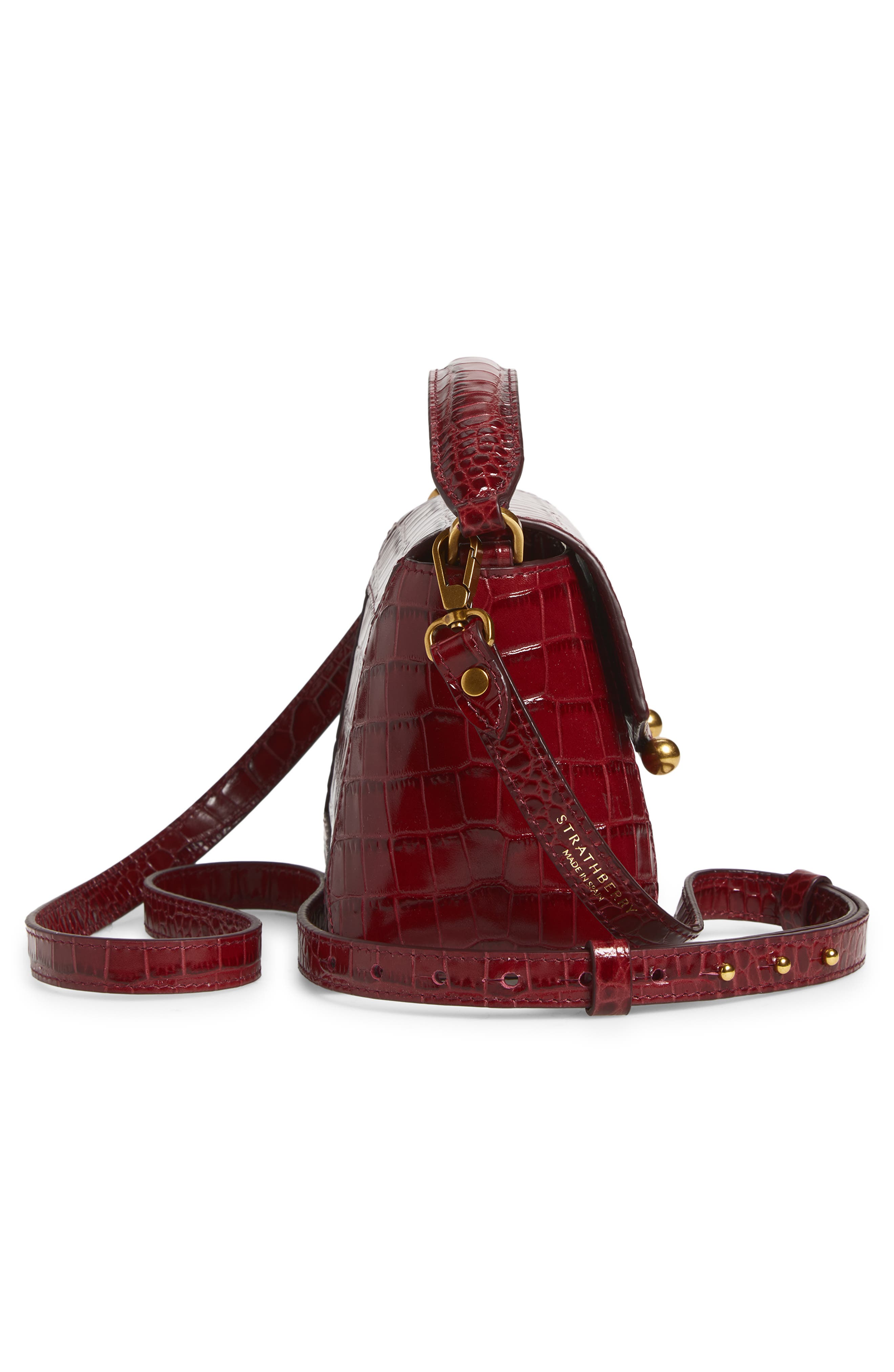Strathberry Nano Mosaic Croc Embossed Leather Handbag, Alternate, color, Oxblood