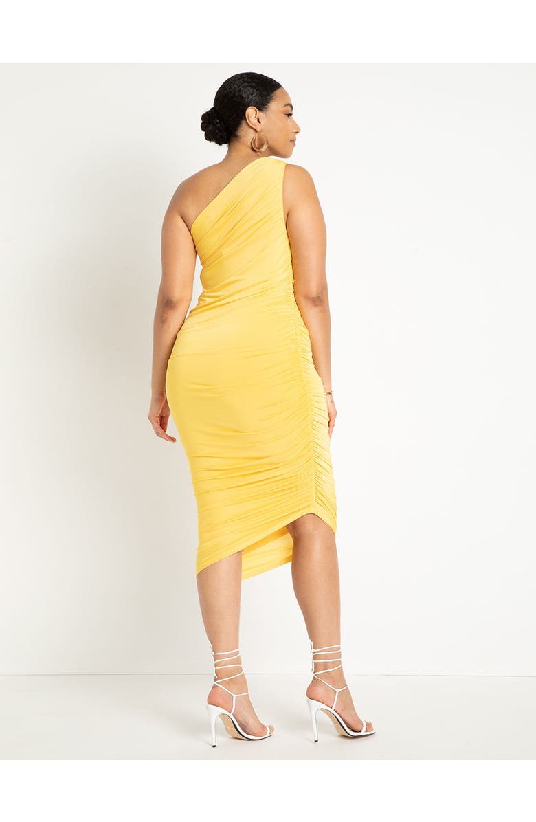 ELOQUII Ruched One Shoulder Dress, Alternate, color, Blaze Red