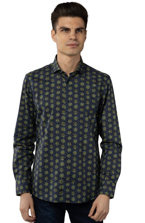 Luchiano Visconti Leo Navy With Green And Blue Floral Print Shirt In Multi