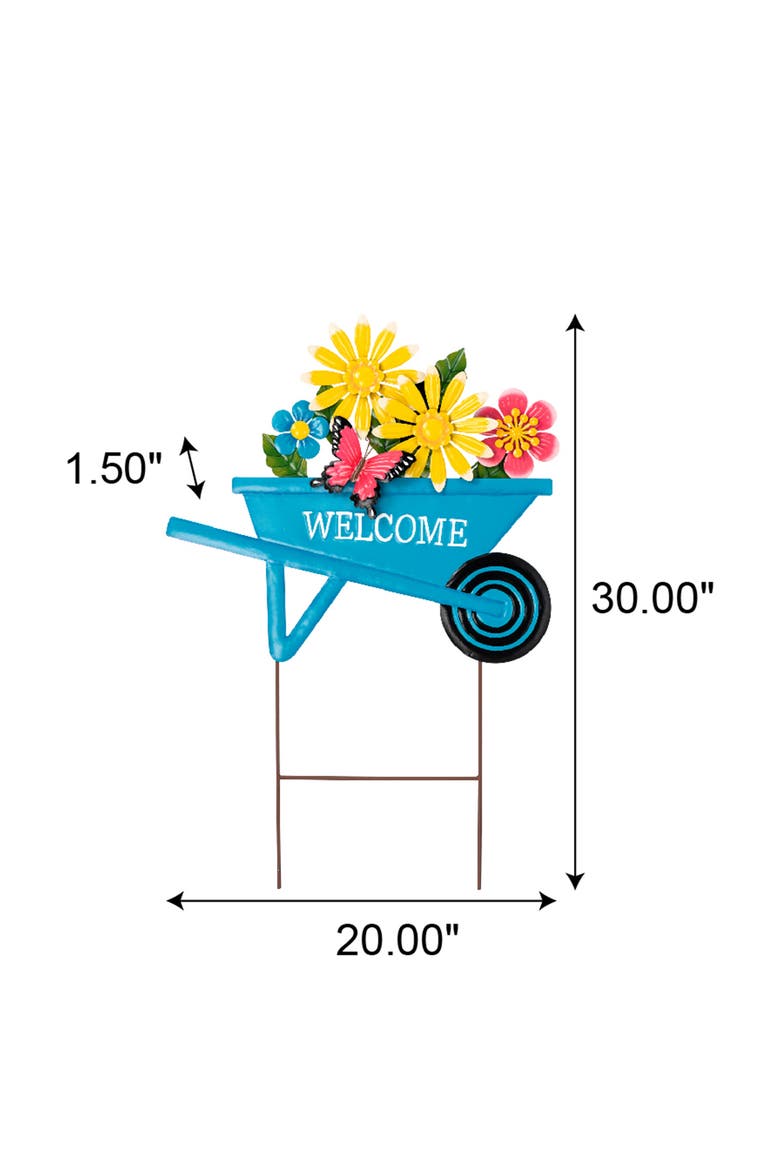 30"H Metal Spring Garden Cart Yardstake or Wall Décor, Alternate, color, Blue