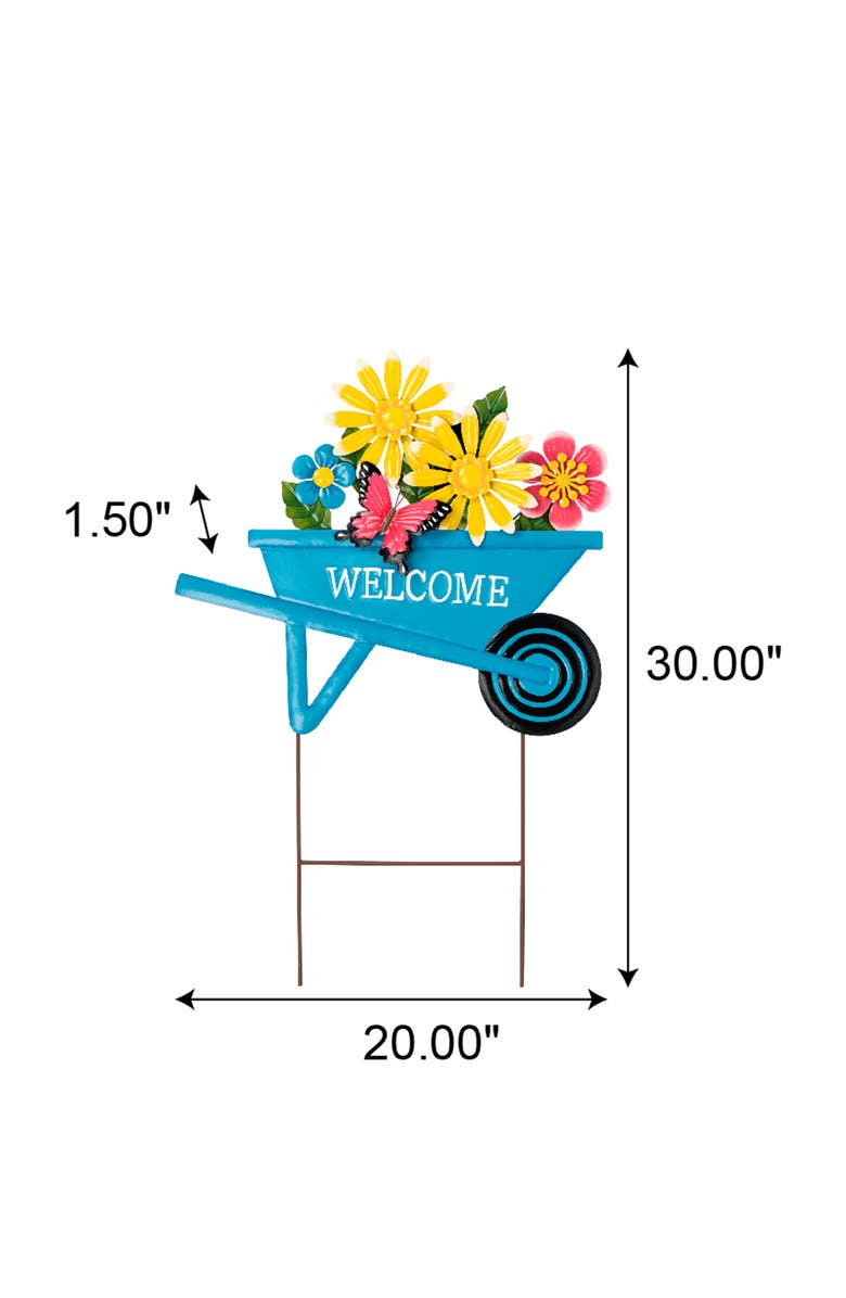 Glitzhome 30"H Metal Spring Garden Cart Yardstake or Wall Décor, Alternate, color, Blue