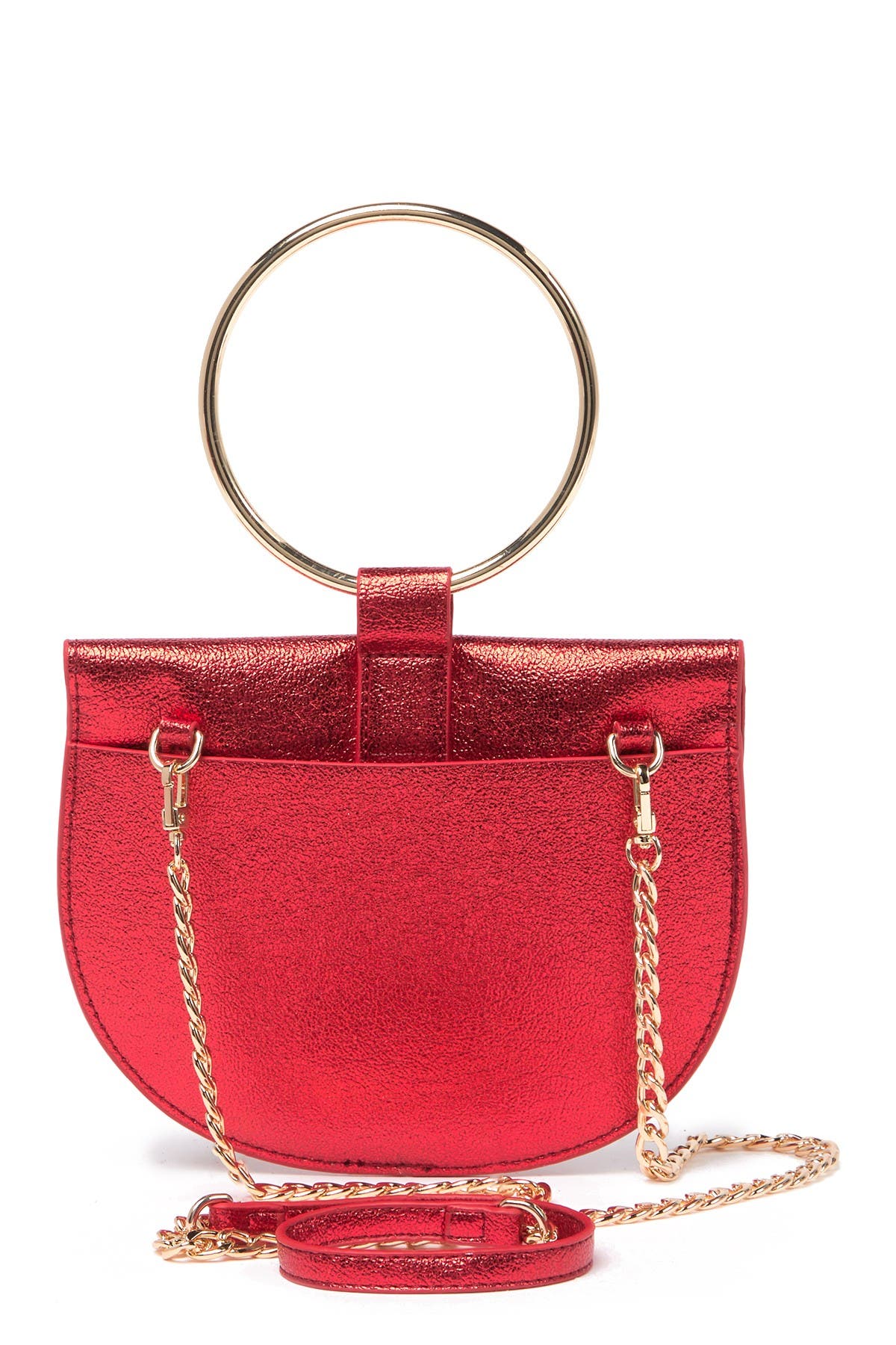 Trouve Reese Faux Leather Ring Crossbody Bag, Alternate, color, METALLIC RED