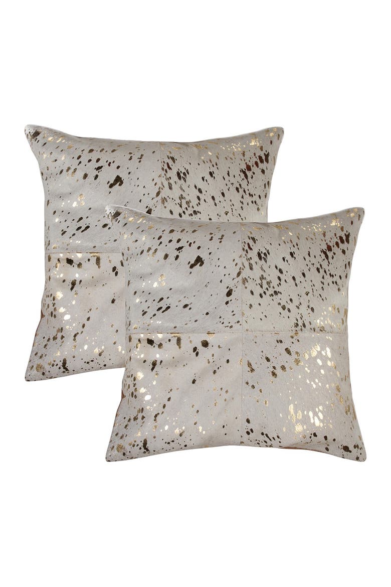 2-Pack Torino Quattro Genuine Cowhide Pillow 18" x 18" - Natural & Gold, Alternate, color, NATURAL/GOLD