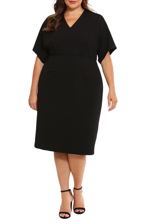 V-Neck Dolman Sleeve Sheath Dress (Plus)