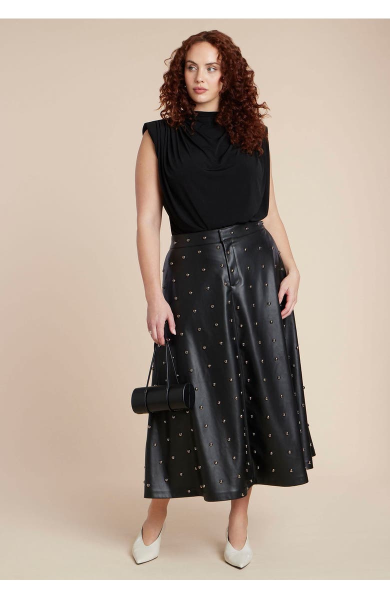 ELOQUII Studded Faux Leather Skirt, Main, color, Black Onyx