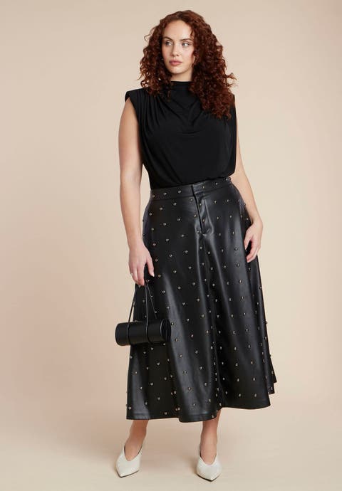 Studded Faux Leather Skirt (Plus)