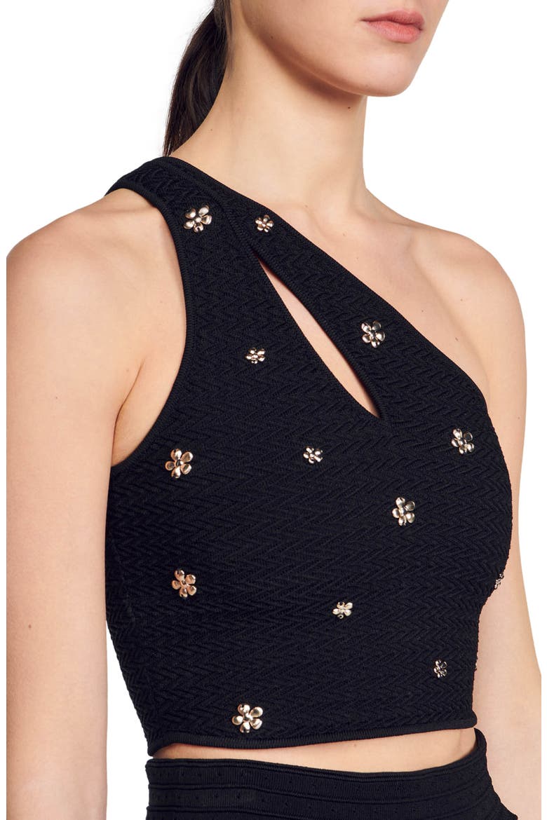 Esma Embellished One-Shoulder Crop Sweater Tank, Alternate, color, BLACK