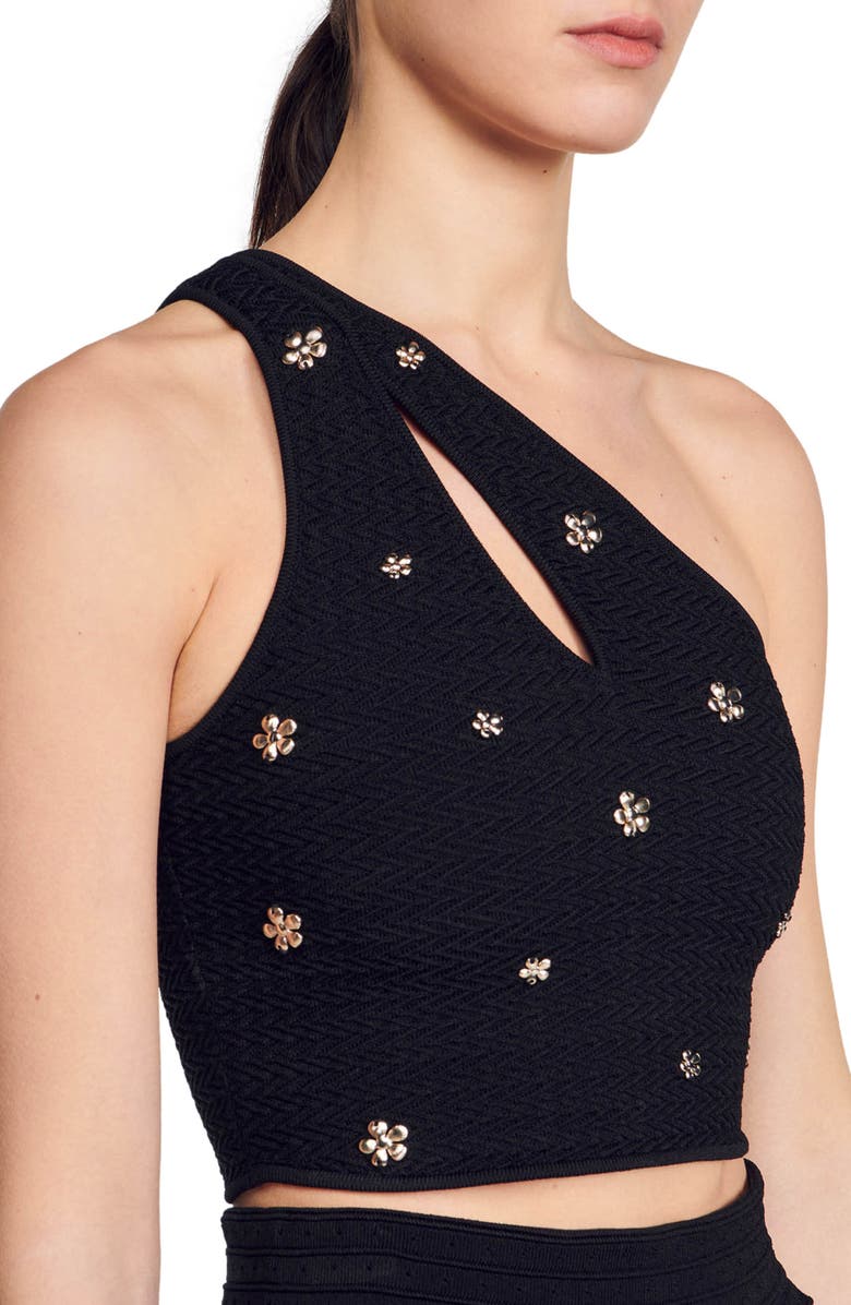 SANDRO Esma Embellished One-Shoulder Crop Sweater Tank, Alternate, color, 