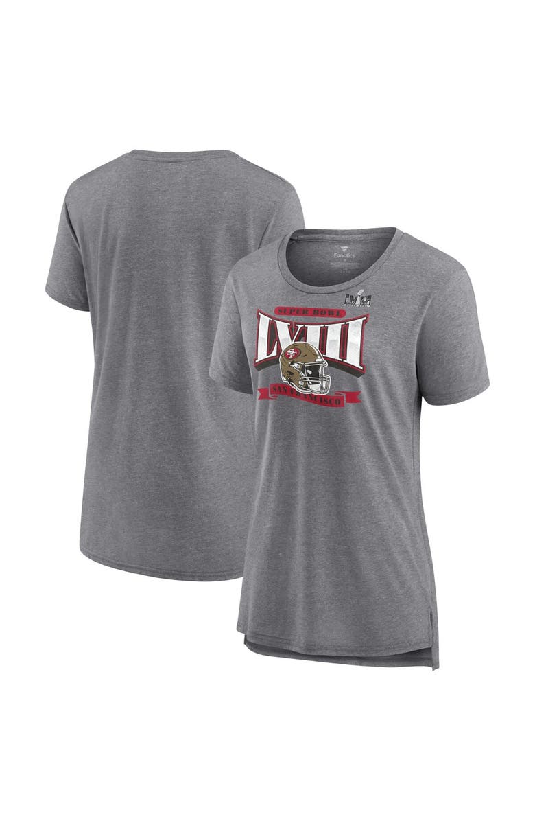 FANATICS Women's Fanatics Branded Heather Gray San Francisco 49ers Super Bowl LVIII Our Pastime Tri-Blend Scoop Neck T-Shirt, Main, color,