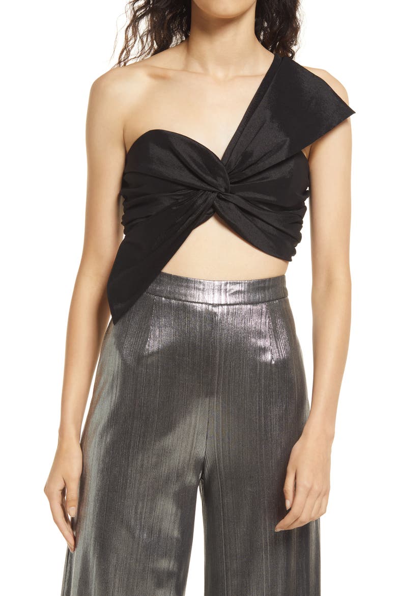 Extraordinary One-Shoulder Crop Top, Main, color, BLACK