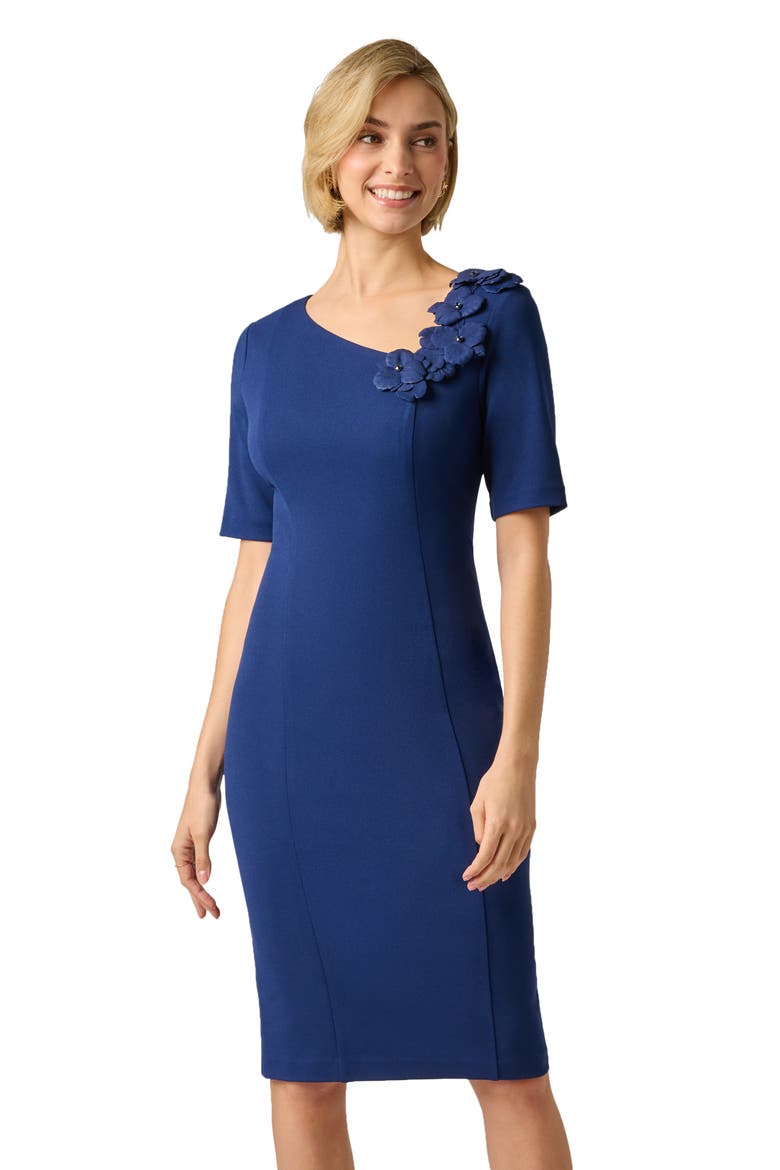 Floral Crepe Midi Dress, Alternate, color, NAVY SATEEN