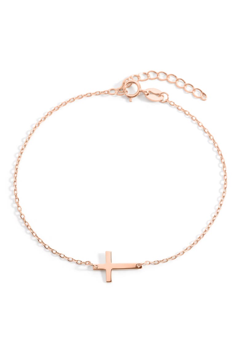 Cross Charm Bracelet, Main, color, Rose Gold over Sterling Silver