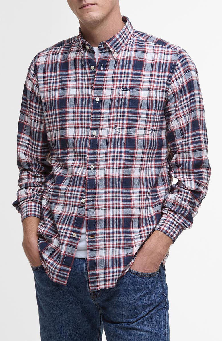 Barbour Bridgeport Tailored Fit Plaid Linen & Cotton Button-Down Shirt, Main, color, 