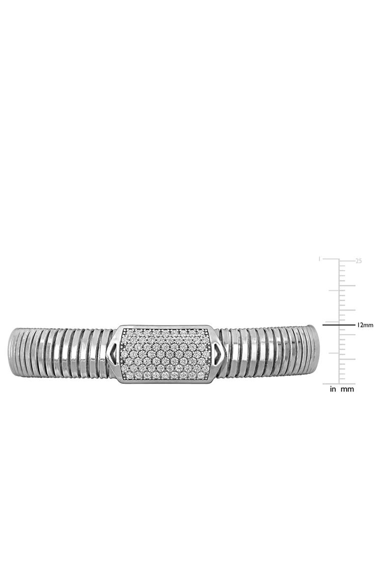Cubic Zirconia Cluster Omega Bangle Bracelet, Alternate, color, Sterling Silver