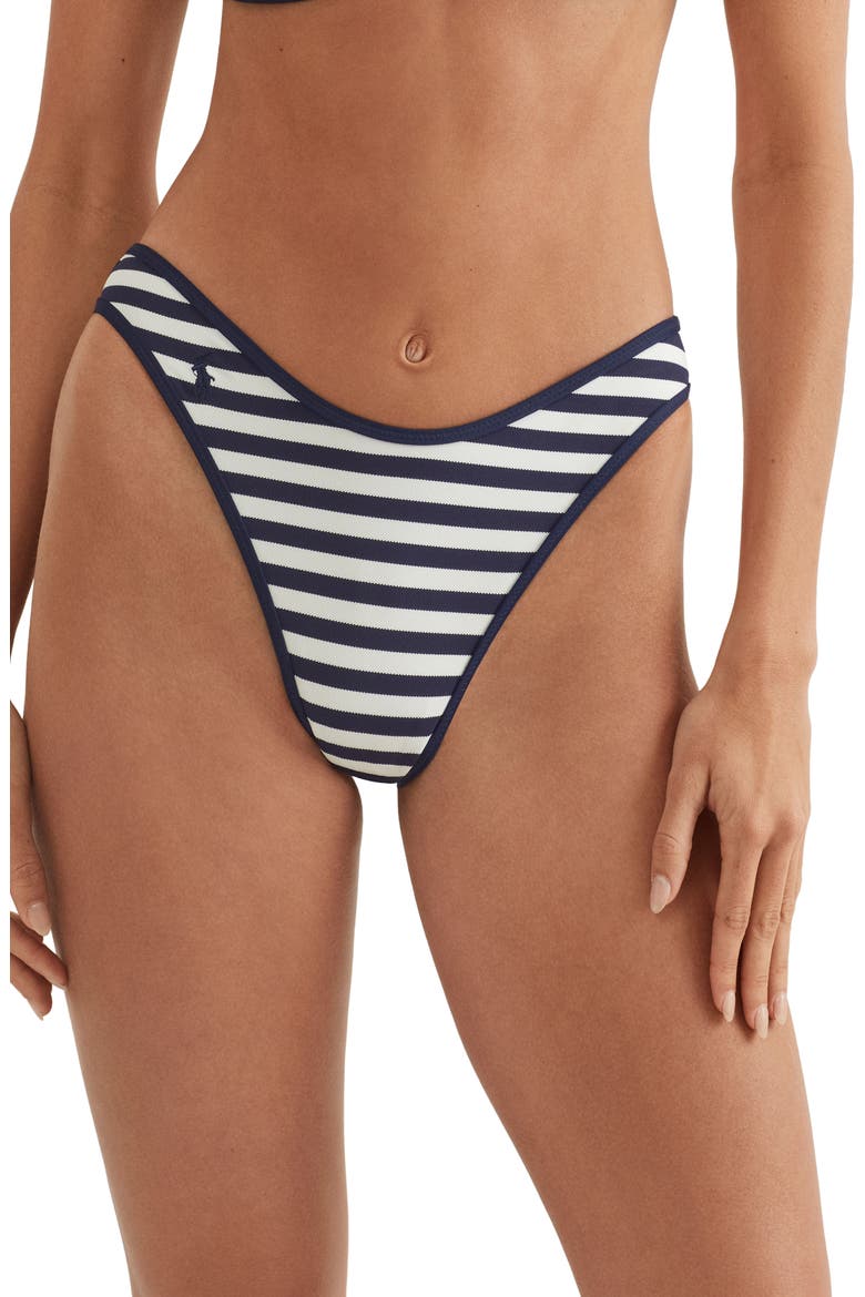 High Leg Scoop Bikini Bottoms, Main, color, WHITE/NAVY