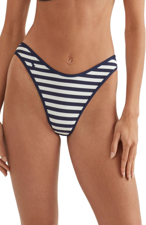 Shop Polo Ralph Lauren High Leg Scoop Bikini Bottoms In White Navy
