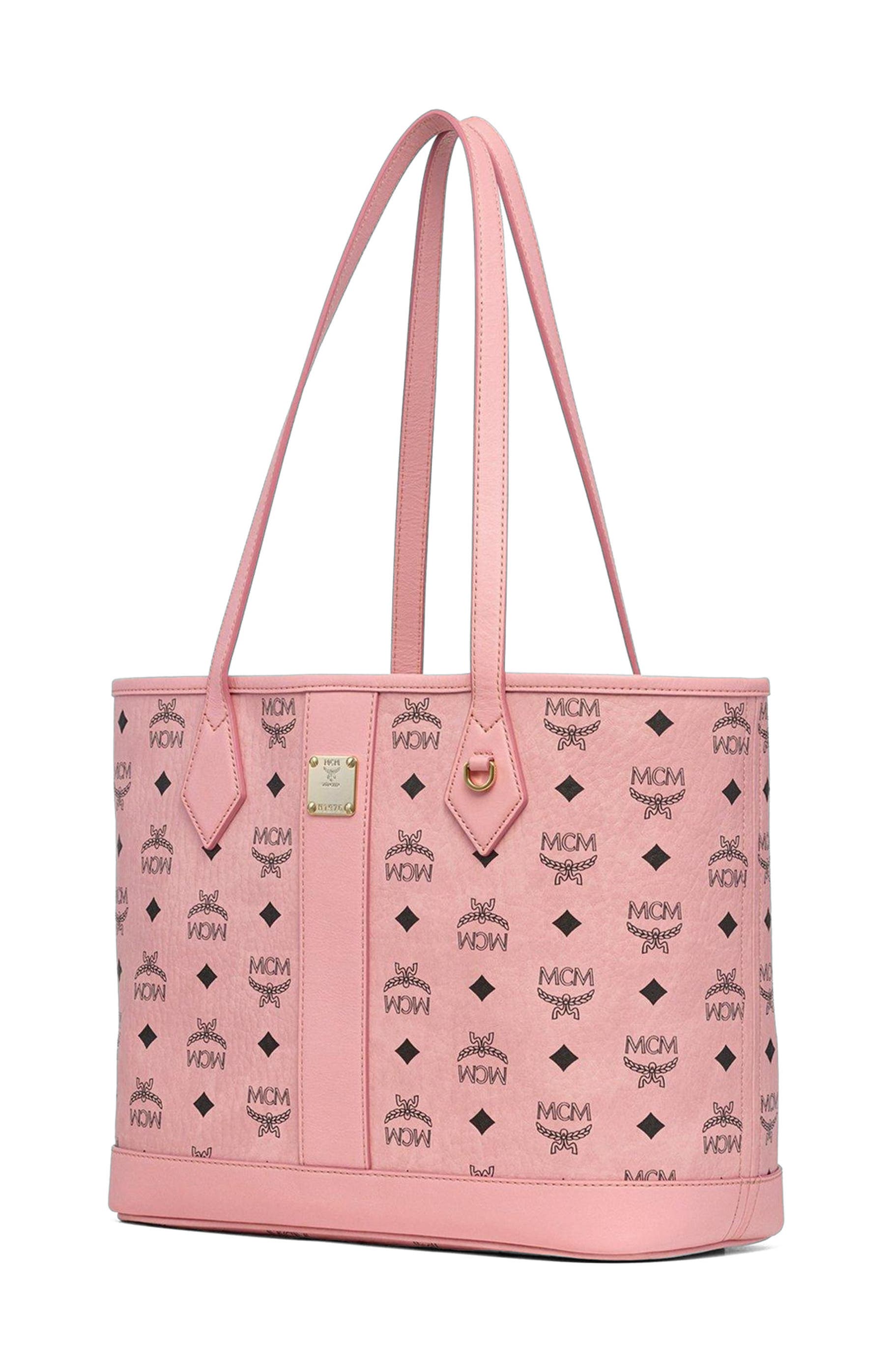 MCM New Small Liz Shopper in Visetos, Alternate, color, Soft Pink