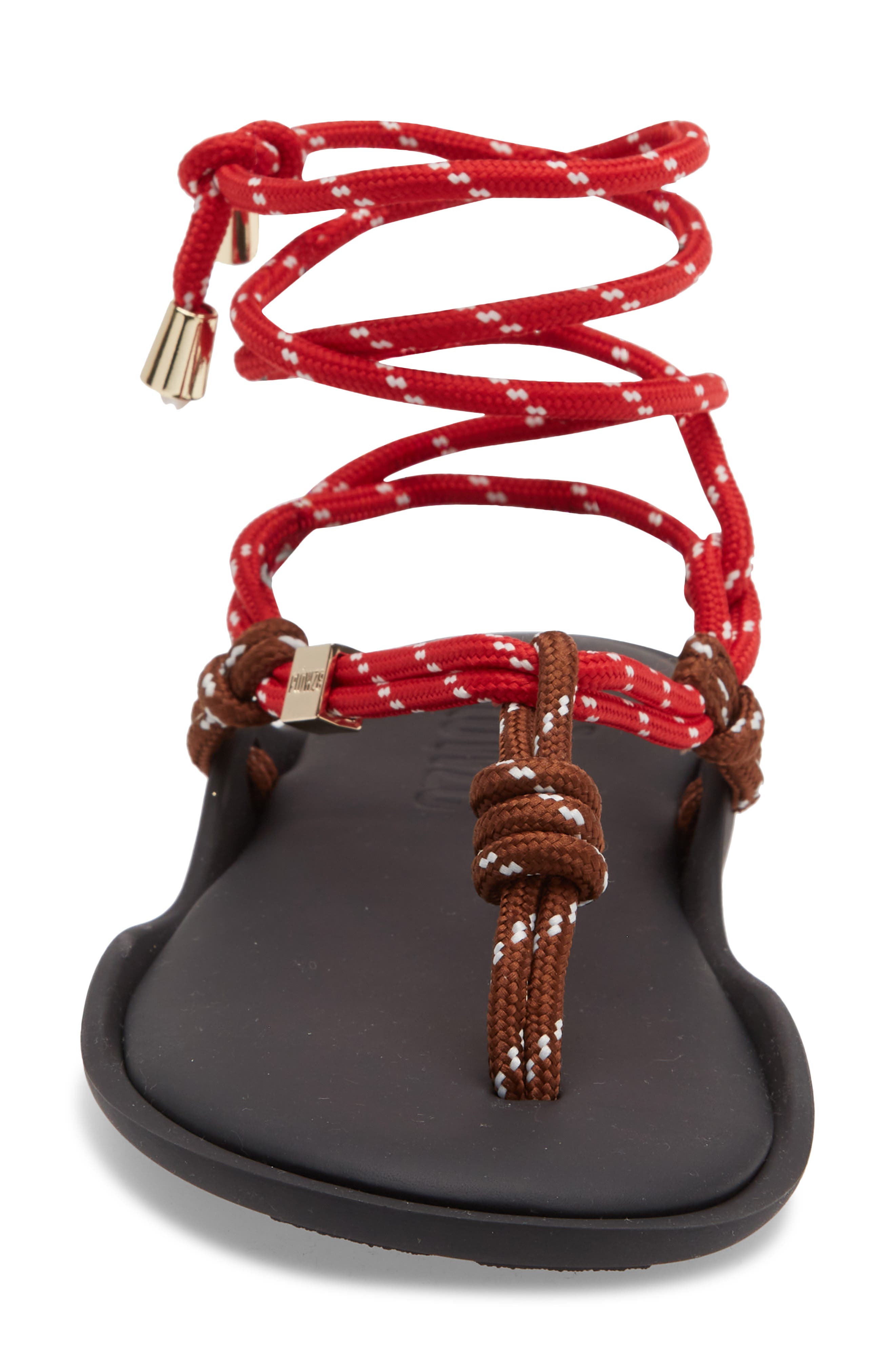 Lace-Up Ropes Water Repellent Thong Slide Sandal, Alternate, color, BROWN / RED