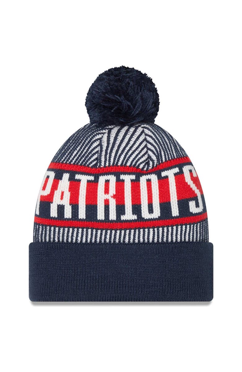 New Era Men's New Era Navy New England Patriots Striped Cuffed Knit Hat with Pom, Alternate, color, Navy