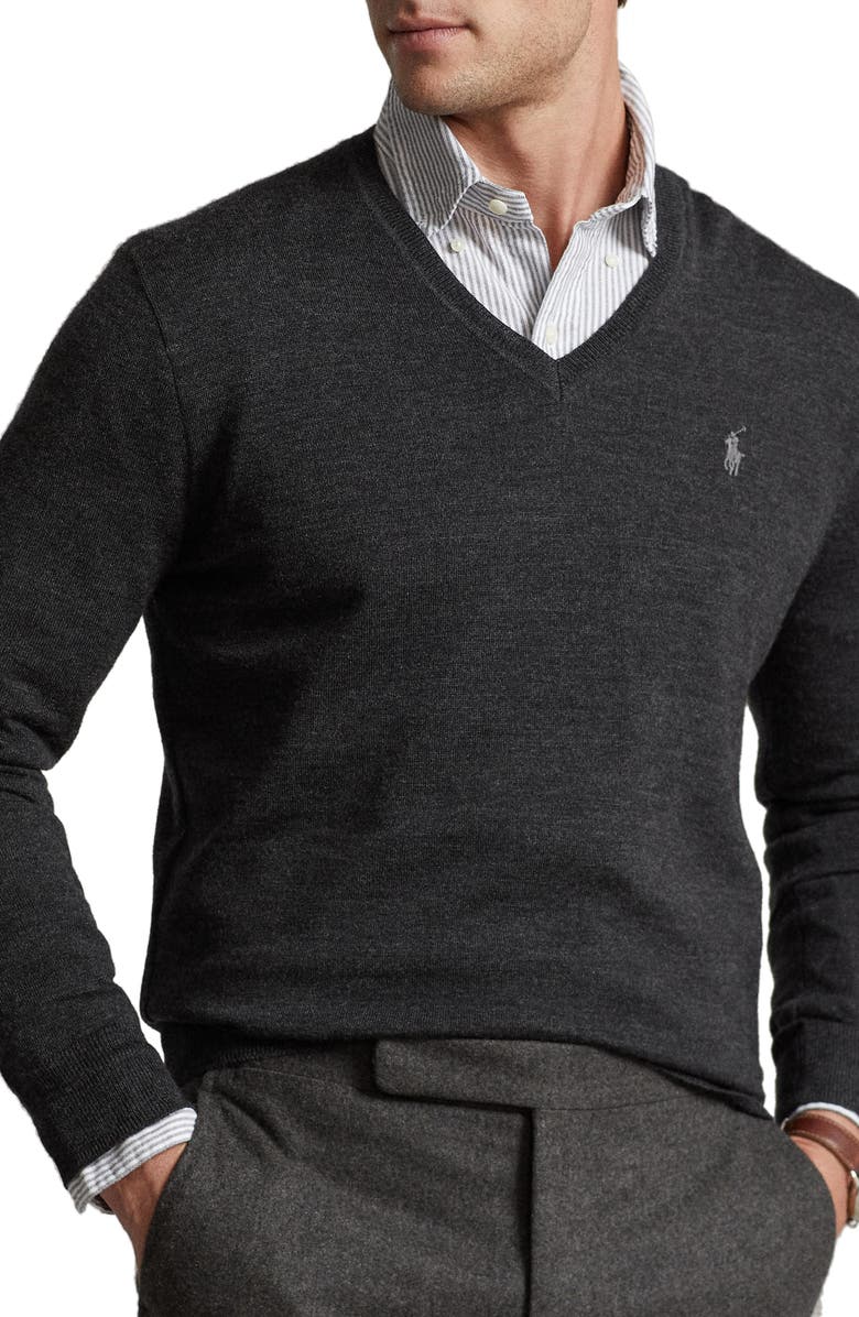 Polo Ralph Lauren V-Neck Merino Wool Sweater, Main, color, 
